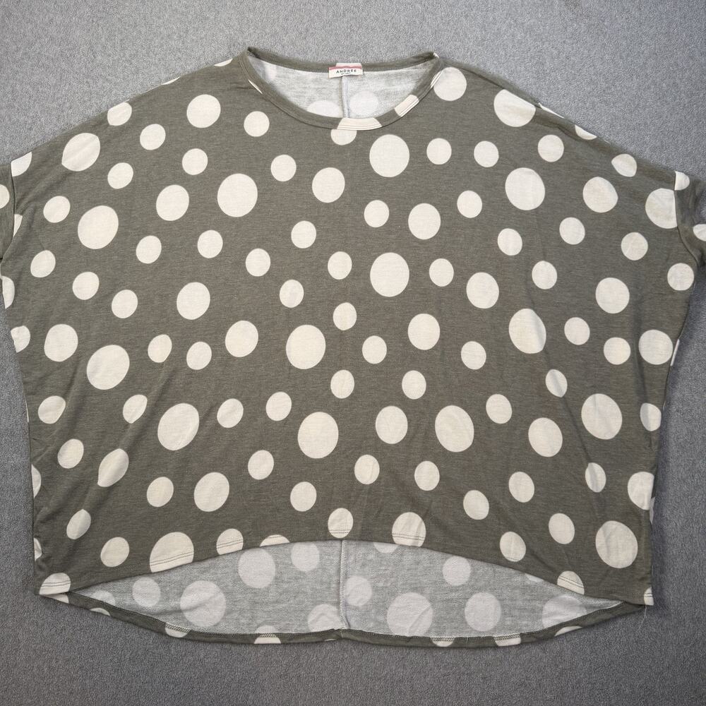 Andree by Unit Women's XL Olive Green Polka Dot Dolman Sleeve High Low Top Boxy